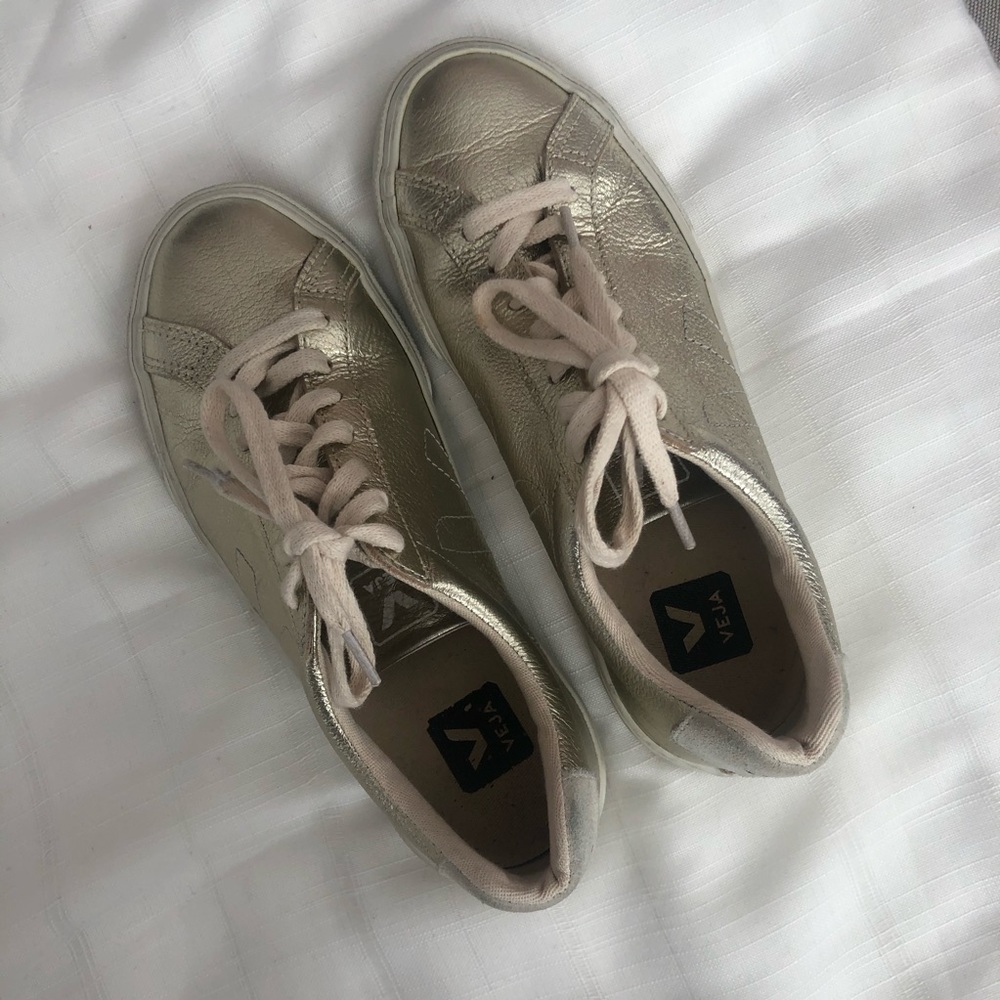 Veja Metallic Gold Sneakers, 37 (6-6.5)